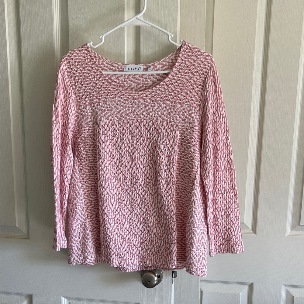 Habitat Women's Pink and White Long Sleeve Top